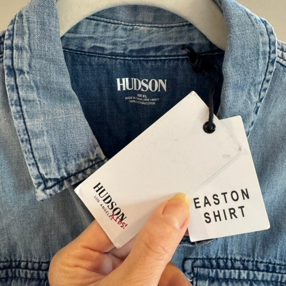 Hudson Boys Easton Denim Shirt Blue Haze Raw Hem XL NWT - Picture 3 of 7